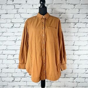 Free People Womens Long Sleeve Cotton Orange Thermal Button Up Small Oversized